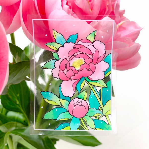 Image of CLEAR Ukiyo-e Peonies STICKER