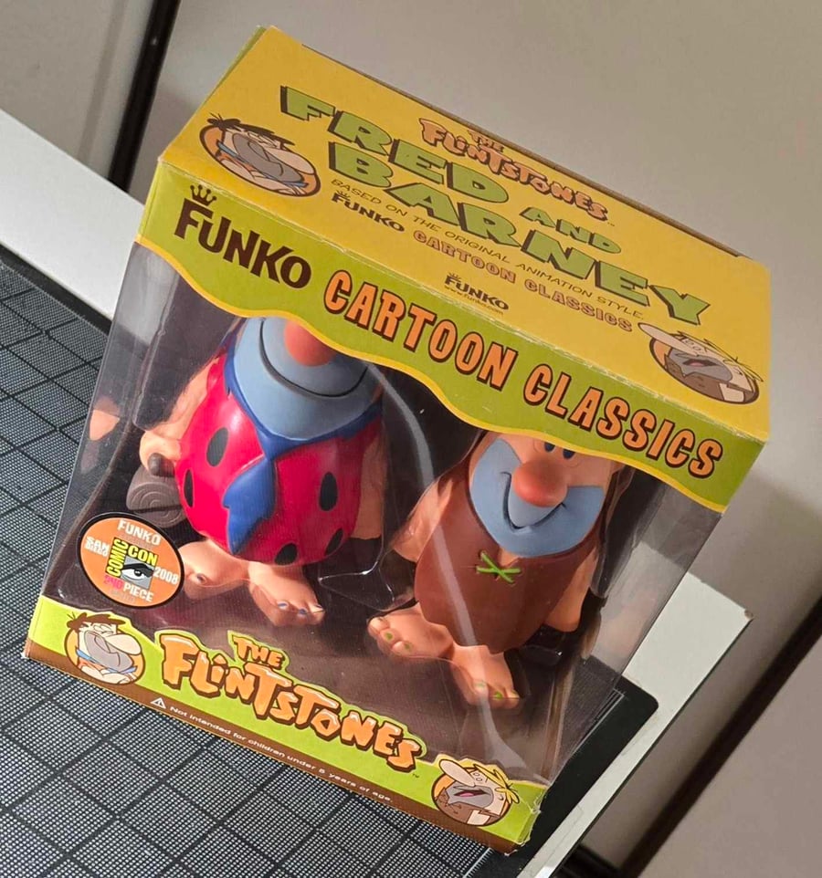 Image of FRED FLINTSTONE & BARNEY RUBBLE 2008 FUNKO SDCC VINYL FIGURES! DESIGNED BY PATRICK OWSLEY! RARE!!