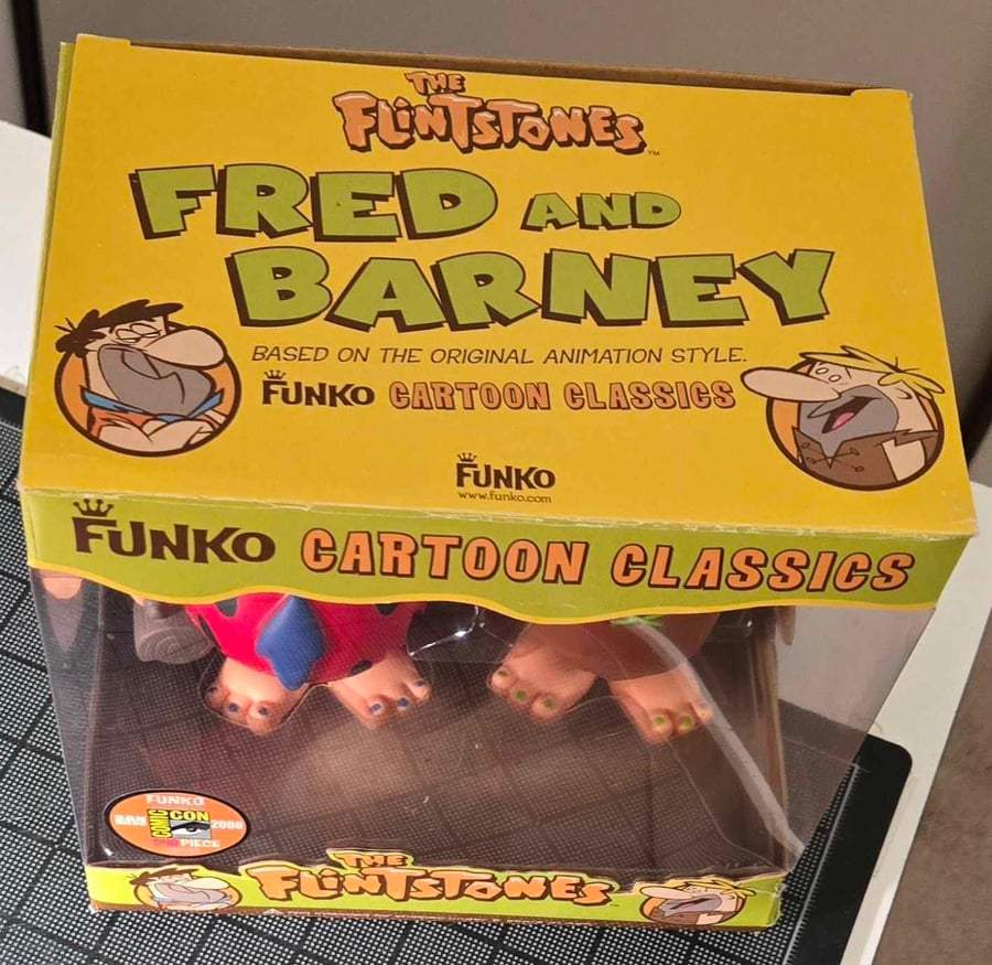 Image of FRED FLINTSTONE & BARNEY RUBBLE 2008 FUNKO SDCC VINYL FIGURES! DESIGNED BY PATRICK OWSLEY! RARE!!