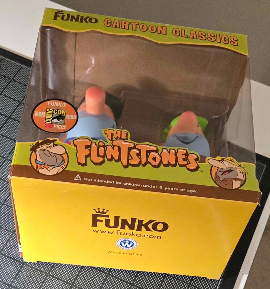 Image of FRED FLINTSTONE & BARNEY RUBBLE 2008 FUNKO SDCC VINYL FIGURES! DESIGNED BY PATRICK OWSLEY! RARE!!