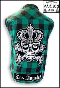 Image 1 of Marc Vachon Custom Green sleeveless Flannel shirt Size Large