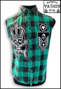 Image 2 of Marc Vachon Custom Green sleeveless Flannel shirt Size Large