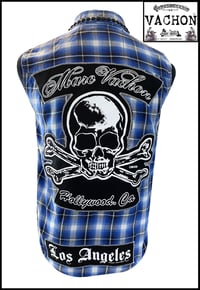 Image 1 of Marc Vachon Custom Blue sleeveless Flannel shirt Size Large