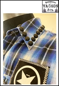 Image 4 of Marc Vachon Custom Blue sleeveless Flannel shirt Size Large