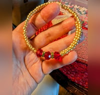 Image 2 of Valentine's Day gold and red memory wire wrap bracelet 