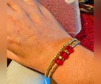 Image 3 of Valentine's Day gold and red memory wire wrap bracelet 