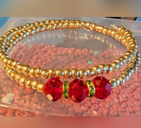 Image 1 of Valentine's Day gold and red memory wire wrap bracelet 