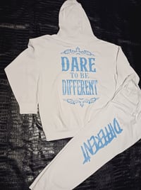 Image 2 of WHITE & BABY BLUE "DIFFERENT & " JOGGER SETS