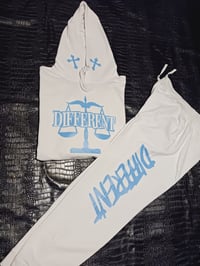 Image 1 of WHITE & BABY BLUE "DIFFERENT & " JOGGER SETS