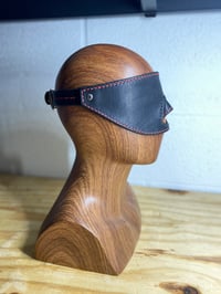 Image 4 of Bondage Leather blindfold - Red stitching prototype (medium nose profile)