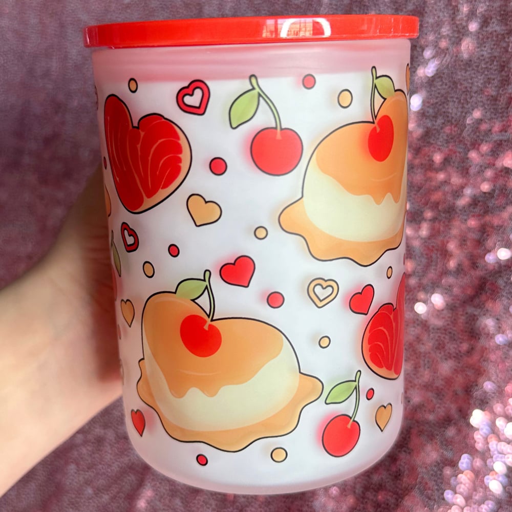 Image of Cherry Flan 17oz Glass Mug🍮🍒