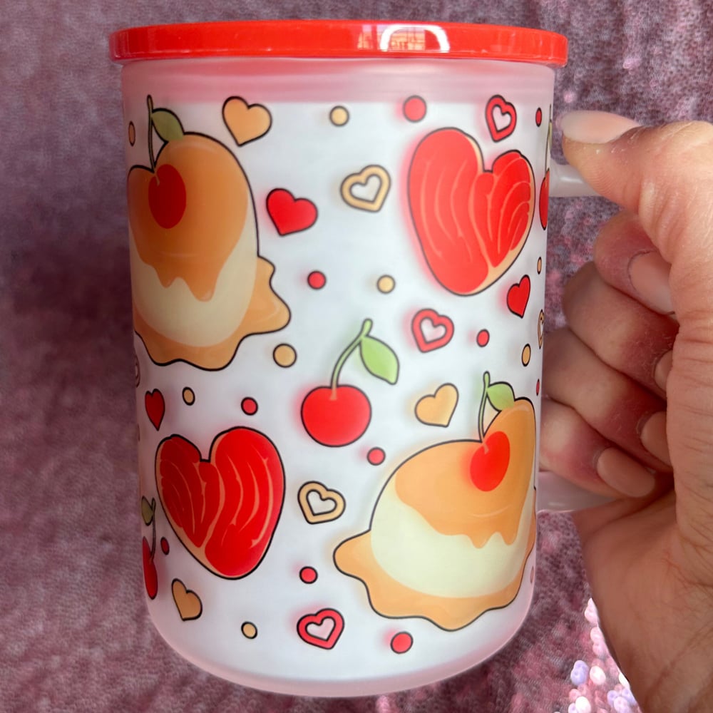 Image of Cherry Flan 17oz Glass Mug🍮🍒