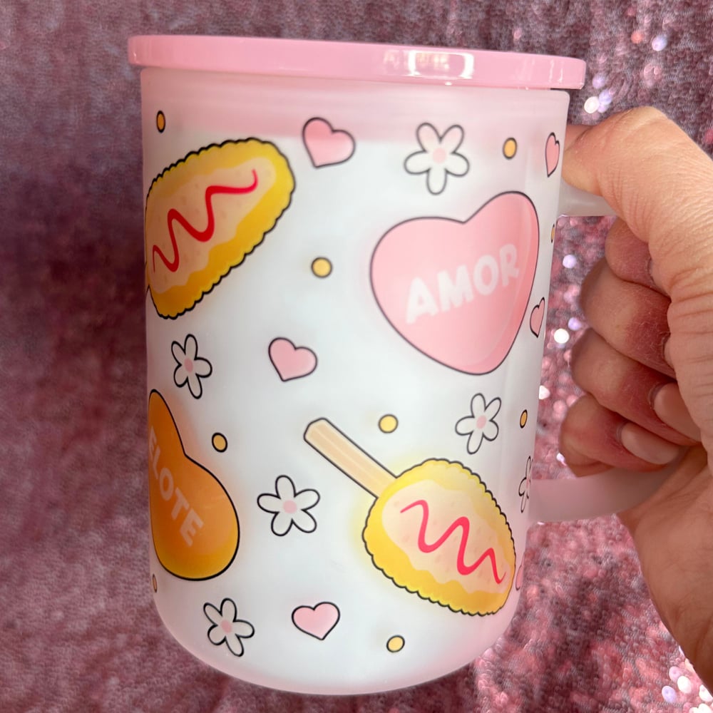 Image of Elotes y Amor 17oz Glass Mug🌽💕