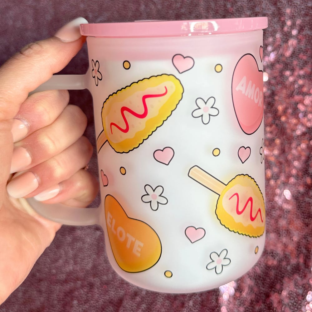 Image of Elotes y Amor 17oz Glass Mug🌽💕