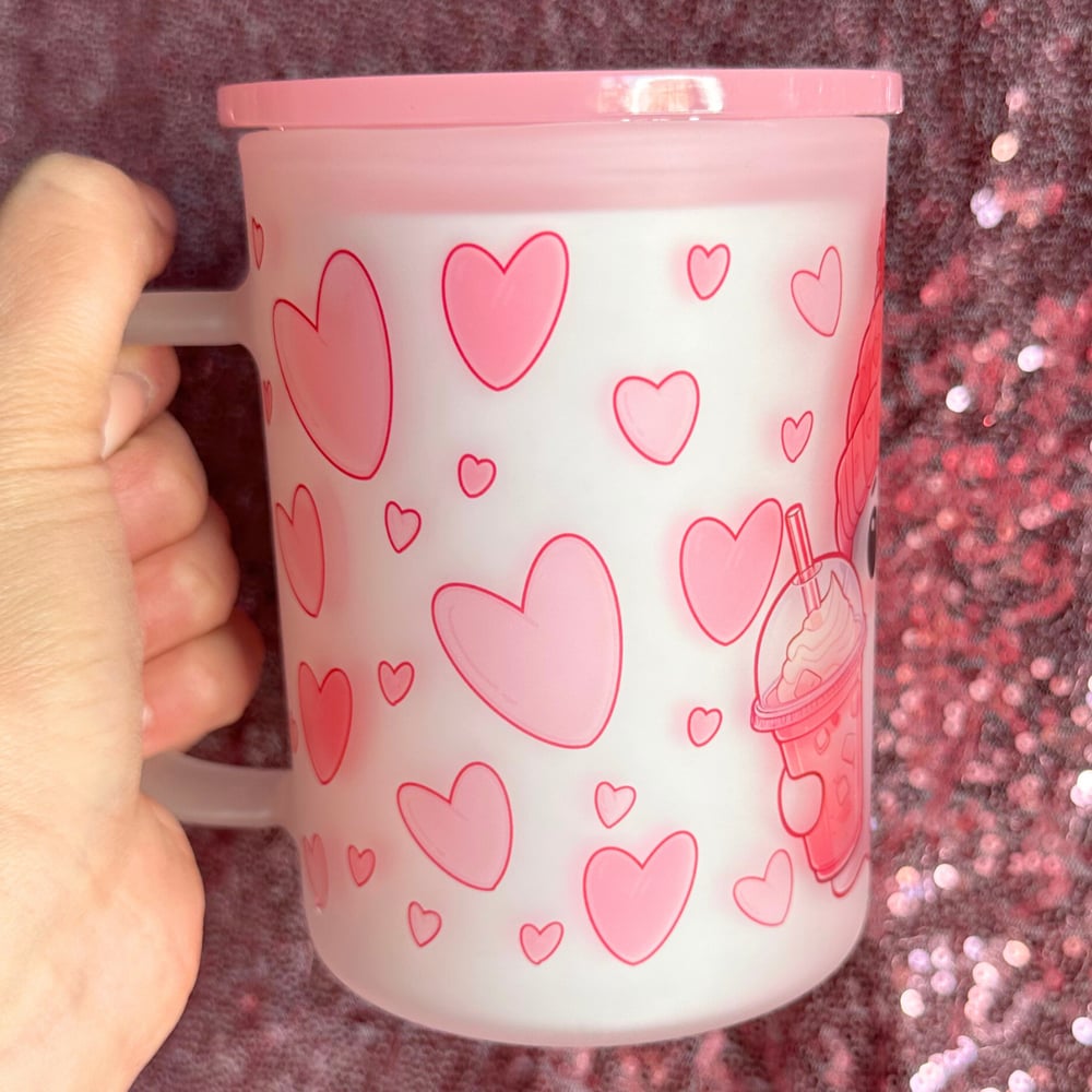 Image of Pink Valentine Ghost 17oz Glass Mug👻💖