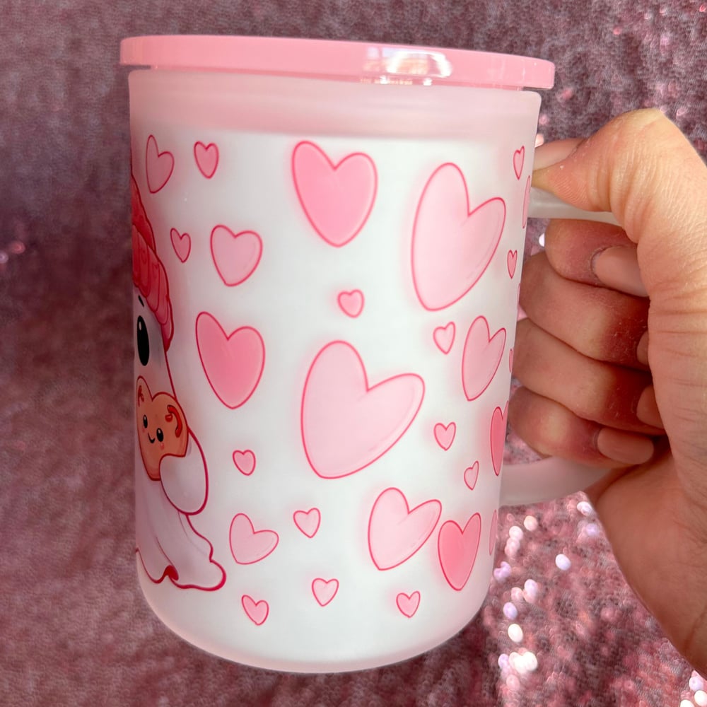 Image of Pink Valentine Ghost 17oz Glass Mug👻💖