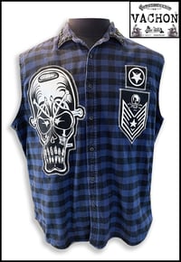 Image 2 of Marc Vachon Custom Blue HS sleeveless Flannel shirt Size 2X-Large