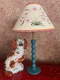 Image 2 of "The Morris Daisy" - Hand Painted Pink Fabric Shade for a Table Lamp