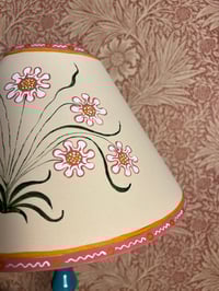 Image 4 of "The Morris Daisy" - Hand Painted Pink Fabric Shade for a Table Lamp