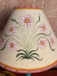 Image 5 of "The Morris Daisy" - Hand Painted Pink Fabric Shade for a Table Lamp