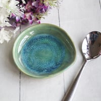 Image 7 of Medium Spoon Rest in Shimmering Green Glaze, Handcrafted Coffee Spoon Dish, Made in USA