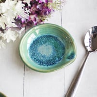 Image 8 of Medium Spoon Rest in Shimmering Green Glaze, Handcrafted Coffee Spoon Dish, Made in USA