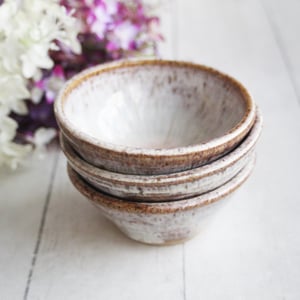 Image of Three Rustic Prep Bowls in Toasted Marshmallow Glaze, Handcrafted Small Bowls, Made in the USA