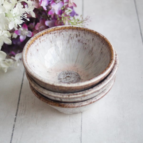 Image of Three Rustic Prep Bowls in Toasted Marshmallow Glaze, Handcrafted Small Bowls, Made in the USA