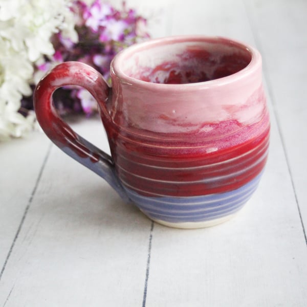 Image of Handmade Pottery Mug in Shades of Pink and Purple Glazes, Stoneware Coffee Cup, Made in USA