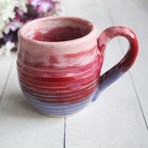 Image of Handmade Pottery Mug in Shades of Pink and Purple Glazes, Stoneware Coffee Cup, Made in USA