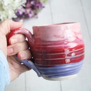 Image of Handmade Pottery Mug in Shades of Pink and Purple Glazes, Stoneware Coffee Cup, Made in USA