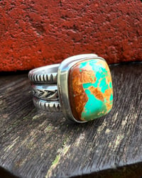 Image 1 of WL&A Handmade Ingot Three Row Royston Turquoise Ring - Size 10