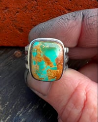 Image 3 of WL&A Handmade Ingot Three Row Royston Turquoise Ring - Size 10