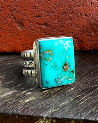 Image 1 of WL&A Handmade Ingot Three Row Patagonia Turquoise Ring - Size 10