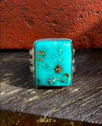 Image 2 of WL&A Handmade Ingot Three Row Patagonia Turquoise Ring - Size 10