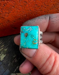 Image 3 of WL&A Handmade Ingot Three Row Patagonia Turquoise Ring - Size 10