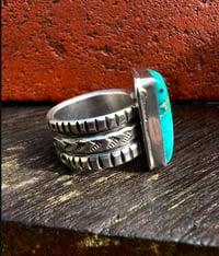 Image 4 of WL&A Handmade Ingot Three Row Patagonia Turquoise Ring - Size 10