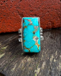 Image 2 of WL&A Handmade Ingot Three Row Patagonia Turquoise Ring - Size 9