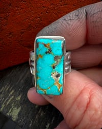 Image 3 of WL&A Handmade Ingot Three Row Patagonia Turquoise Ring - Size 9