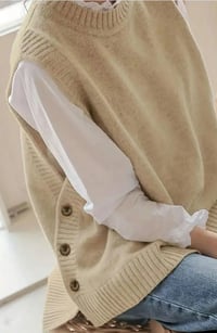 Image 1 of Beige Knit Sweater Vest with Side Buttons