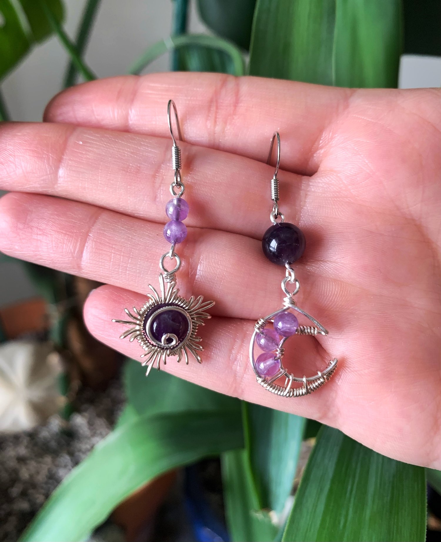 Amethyst Sun & Moon Earrings