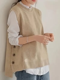 Image 3 of Beige Knit Sweater Vest with Side Buttons