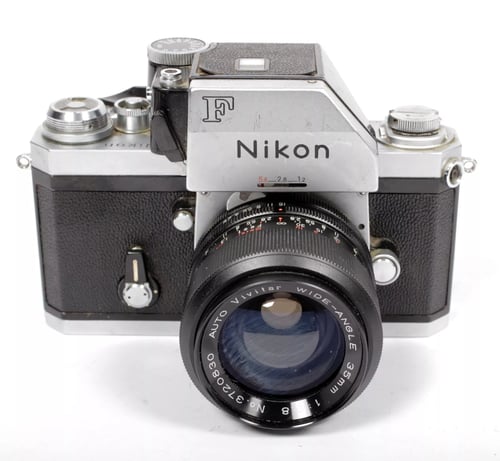 Image of Nikon F Photomic 35mm SLR film camera with 35mm F2.8 wide angle lens #9071