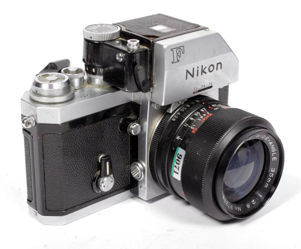 Image of Nikon F Photomic 35mm SLR film camera with 35mm F2.8 wide angle lens #9071