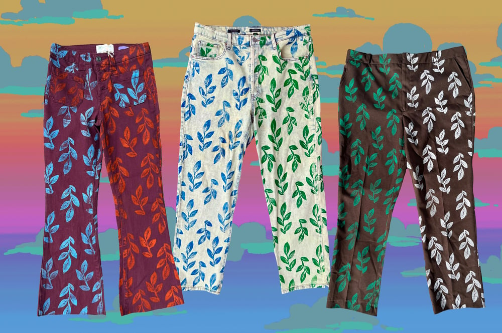 Image of Ready to ship Leafy print jeans- sizes 3, 14, and 24