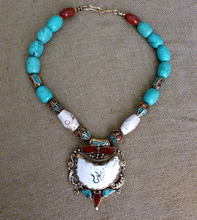 Image of Naga Tribal Necklace  with Tibetan Pendant and Turquoise