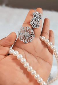 Image 3 of Simi_American Diamond Pearl Set with Adjustable Ring