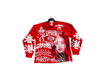 Image 1 of Sade Adu Akira kanji art dept Hurricane Katrina 05 custom made screen red/white sweatshirt