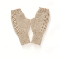 Image 1 of 100% Pure Wool Cable Knit Fingerless Gloves Beige