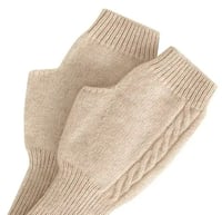 Image 2 of 100% Pure Wool Cable Knit Fingerless Gloves Beige